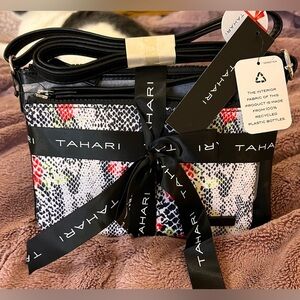 Tahari 2-Piece Set - Black Crossbody Bag + Watercolor Floral Makeup Bag - NWT